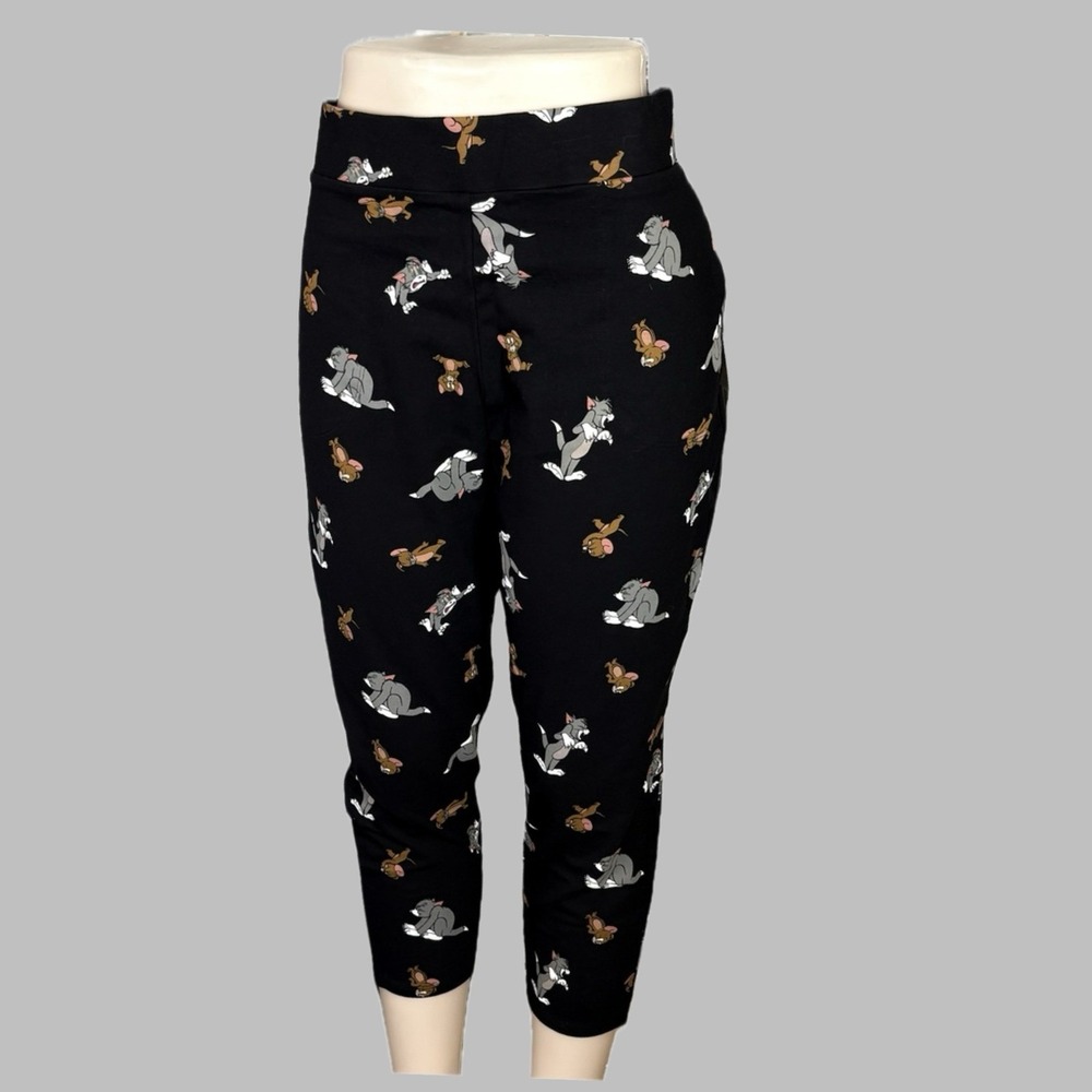 Tom and Jerry 5X Black Y2K Cartoon Character Print Crop Leggings Cotton Kidcore